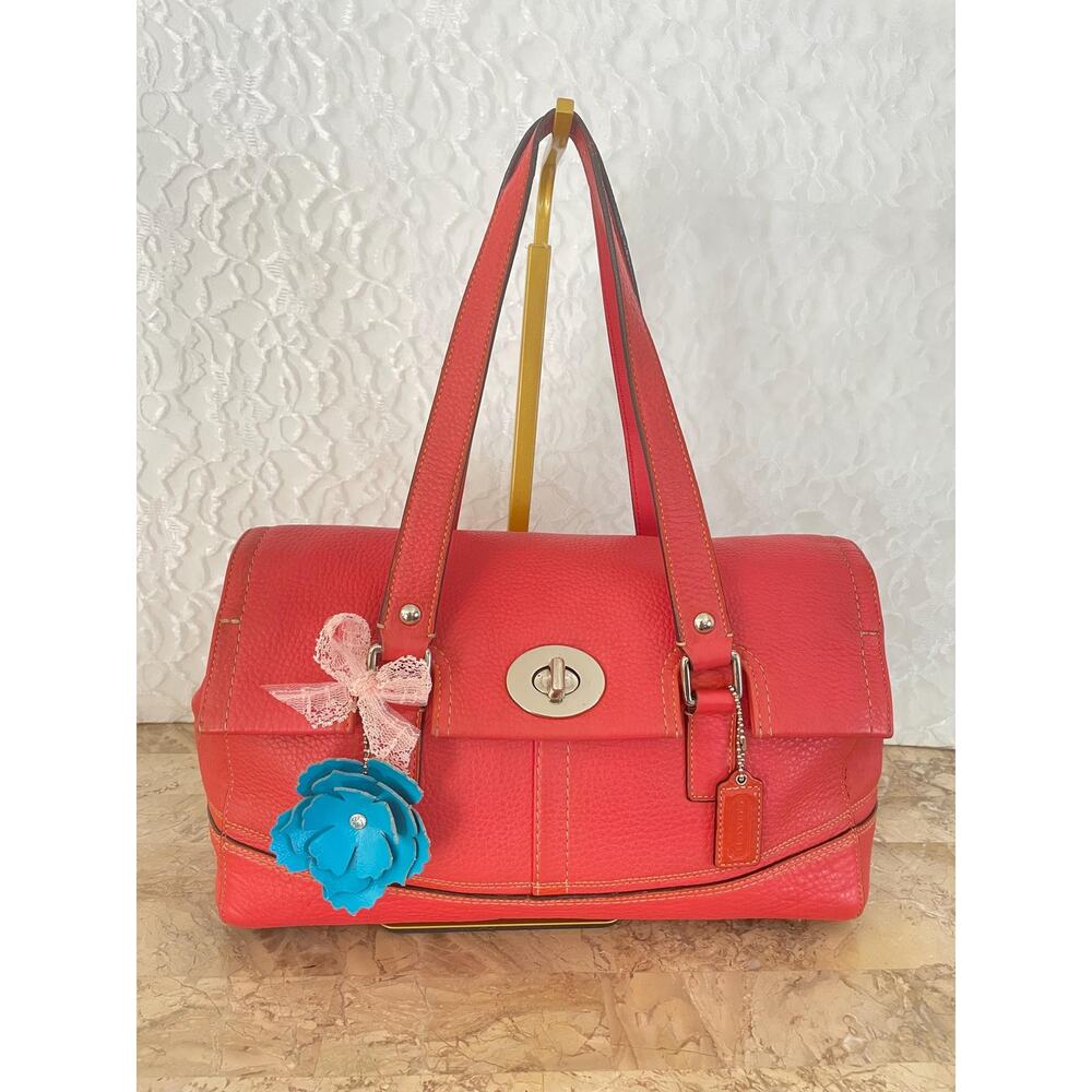 VtgCoach Hampton coral Flap Bag F13091 Satchel/Carryall